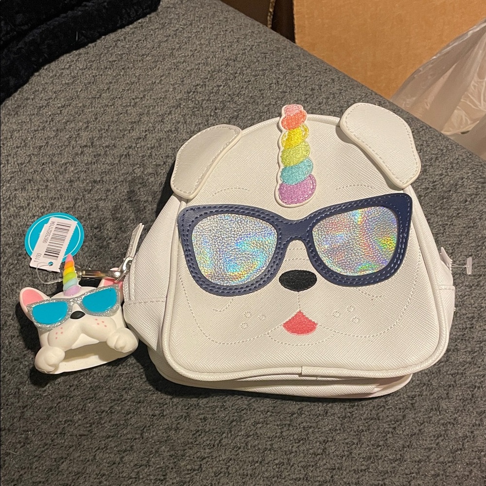 Bath & Body Works White and Multicolor Unicorn Dog Backpack